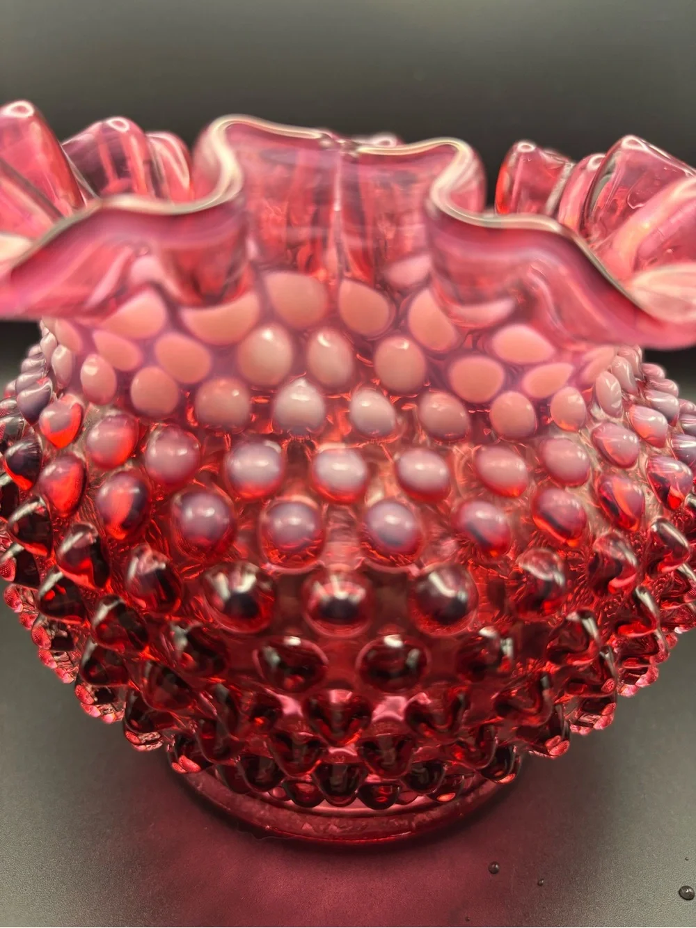 Venton Hobnail Ruffled Cranberry Glass Vase